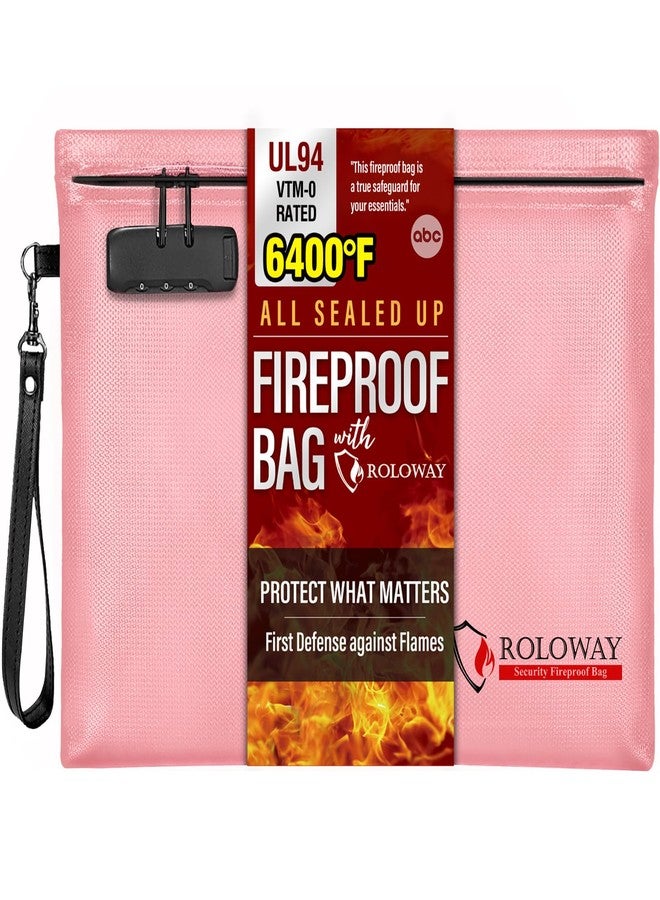 ROLOWAY حقيبة مستندات مقاومة للحريق من رولواي (14.5 × 11.5 بوصة)، حقيبة نقود مقاومة للحريق حتى 6400 درجة فهرنهايت مزودة بسحاب للنقود، حقيبة نقود مقاومة للحريق، حقيبة نقود آمنة من الحريق، حقيبة نقود مانعة للروائح مزودة بقفل (وردي) - Image 1