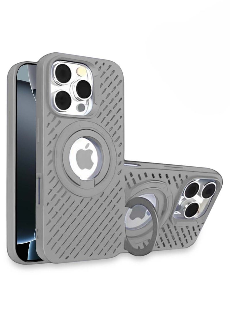 Wtech Apple iPhone 16 Pro 2024 Premium Silicone Magsafe with Ring Finger Grip Case Cover - Grey - Image 1