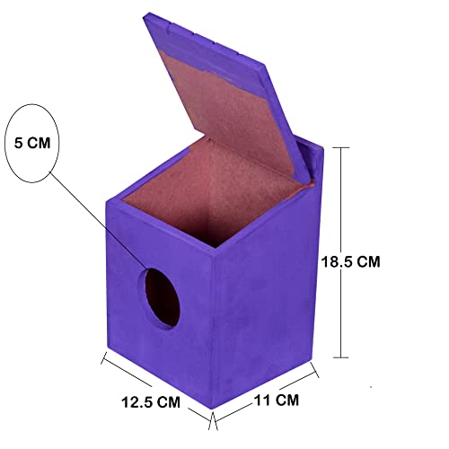 Cket Bird House Nest & Breeding Box Handmade Openable Roof Bird Cage for Sparrow, Budgies and Finches Eco Friendly Wooden Water Resistance for Garden & Balcony (Violet-13 x 11 x 18 CM) - Image 4