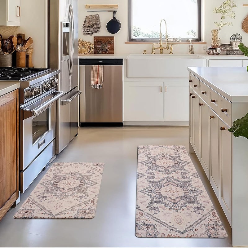 Fresh Mint Anti Fatigue Kitchen Mats Set 2 PCS, Waterproof & Non-Skid Boho Kitchen Rugs, Cushioned Kitchen Floor Mats for Standing Washable Comfort Kitchen Runners for Lanudry, Office, Sink - Image 2