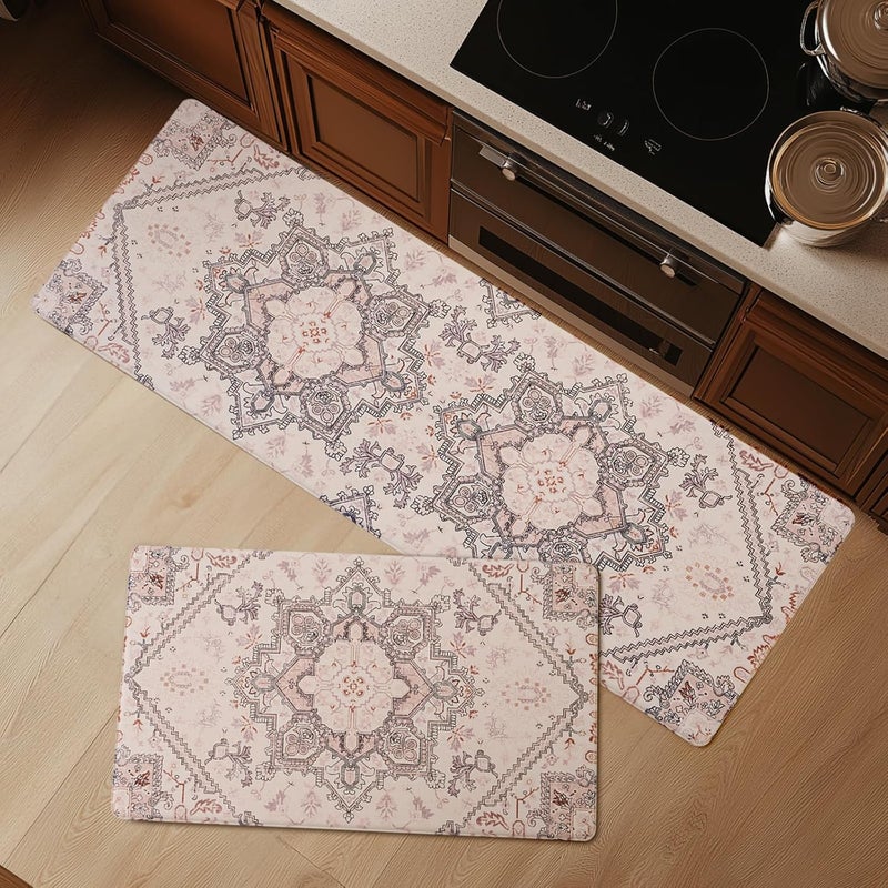 Fresh Mint Anti Fatigue Kitchen Mats Set 2 PCS, Waterproof & Non-Skid Boho Kitchen Rugs, Cushioned Kitchen Floor Mats for Standing Washable Comfort Kitchen Runners for Lanudry, Office, Sink - Image 1