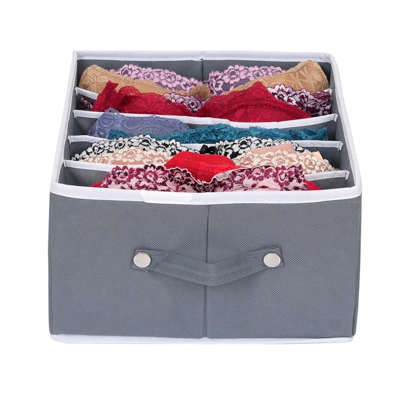 ANYTIME 5 Grid NonWoven Jeans Organizer with Handle Foldable Clothes Drawer Closet Wardrobe Storage Box for Dresses TShirts Pants Shirts Grey Set Of 2 - Image 2