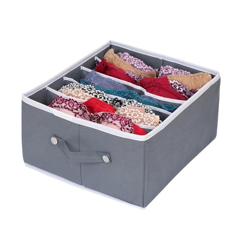 ANYTIME 5 Grid NonWoven Jeans Organizer with Handle Foldable Clothes Drawer Closet Wardrobe Storage Box for Dresses TShirts Pants Shirts Grey Set Of 2 - Image 3