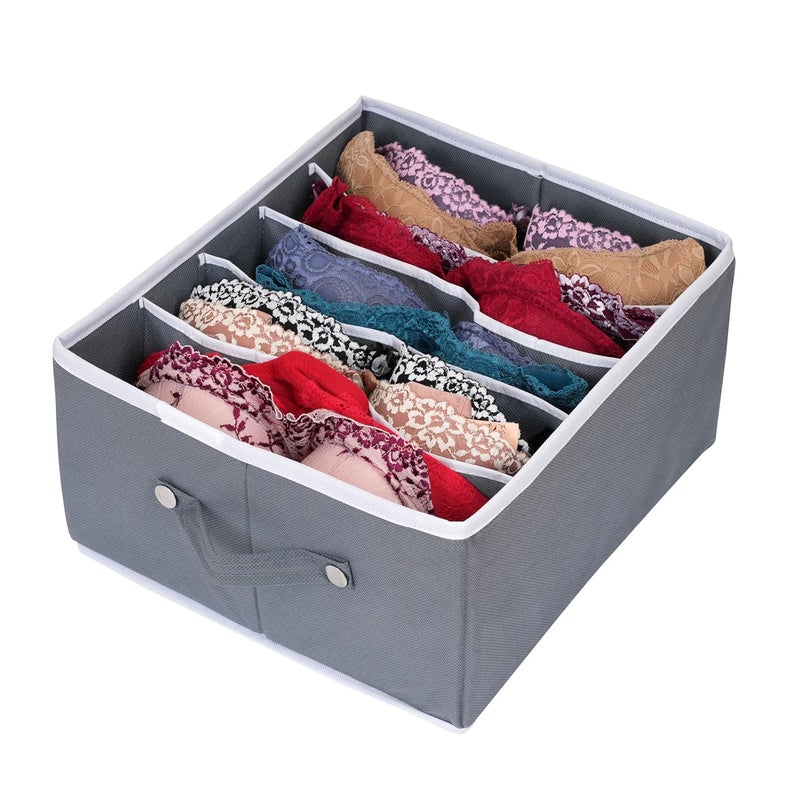 ANYTIME 5 Grid NonWoven Jeans Organizer with Handle Foldable Clothes Drawer Closet Wardrobe Storage Box for Dresses TShirts Pants Shirts Grey Set Of 2 - Image 4