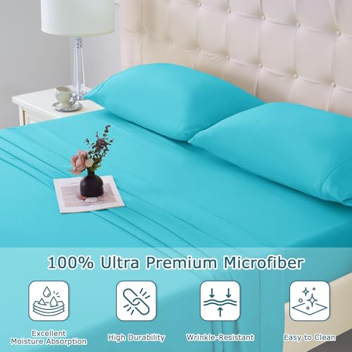 Homilay Full Size Bed Sheet Set - 4 Piece Soft Microfiber Sheets with Deep Pockets, Cooling Technology, and Wrinkle-Free Pillowcase. Hotel-Quality, Durable Bedding, Capri Blue - Image 3