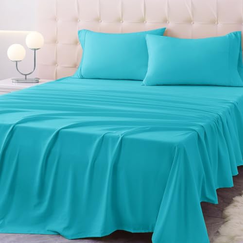 Homilay Full Size Bed Sheet Set - 4 Piece Soft Microfiber Sheets with Deep Pockets, Cooling Technology, and Wrinkle-Free Pillowcase. Hotel-Quality, Durable Bedding, Capri Blue - Image 1