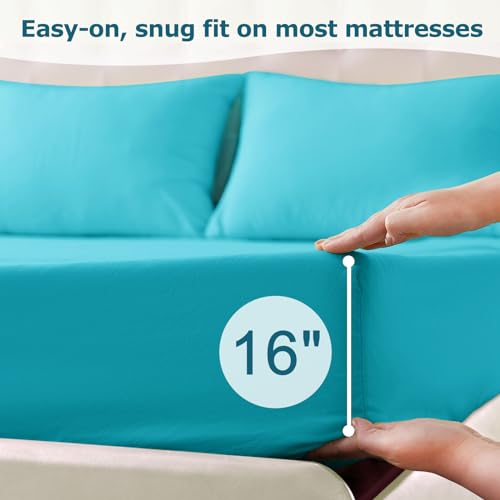 Homilay Full Size Bed Sheet Set - 4 Piece Soft Microfiber Sheets with Deep Pockets, Cooling Technology, and Wrinkle-Free Pillowcase. Hotel-Quality, Durable Bedding, Capri Blue - Image 4