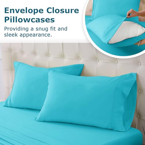 Homilay Full Size Bed Sheet Set - 4 Piece Soft Microfiber Sheets with Deep Pockets, Cooling Technology, and Wrinkle-Free Pillowcase. Hotel-Quality, Durable Bedding, Capri Blue - Image 5