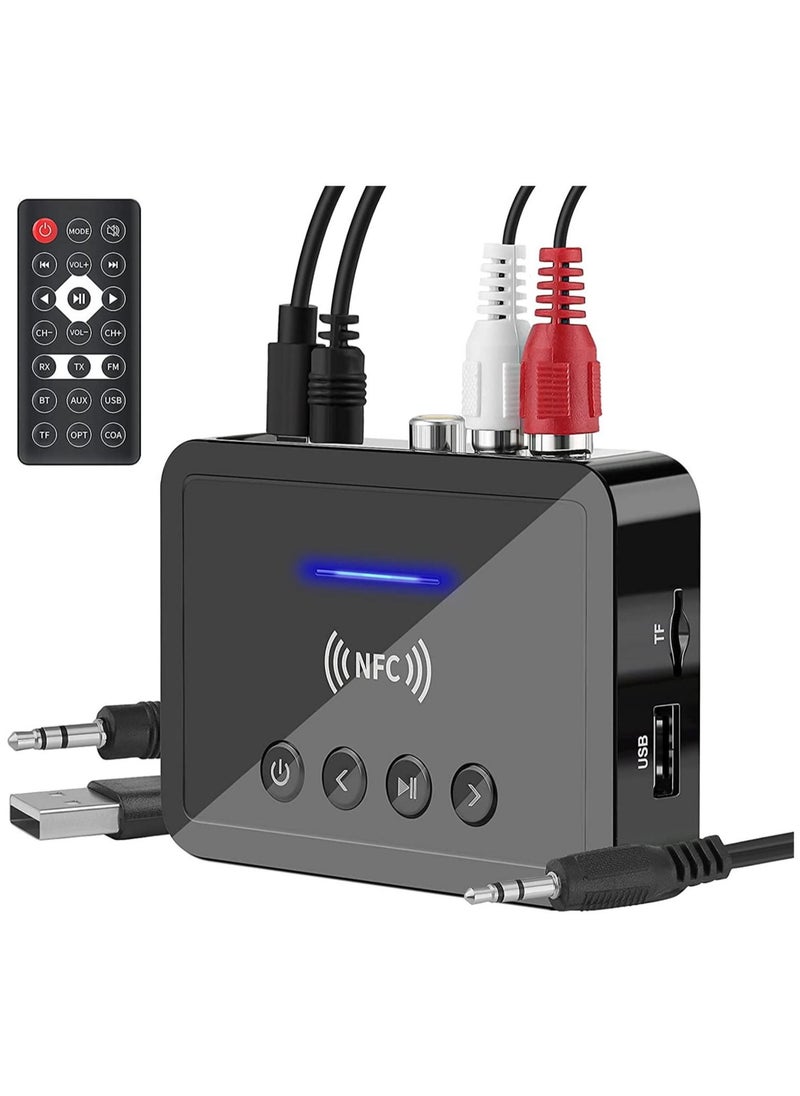 Captaintech - Bluetooth 5.0 Transmitter Receiver 3 in 1 Blue Tooth Adapter 3.5mm AUX RCA USB for W ireless Hi-Fi Stereo Audio Music Compatible with Home Car Sound System - Image 1