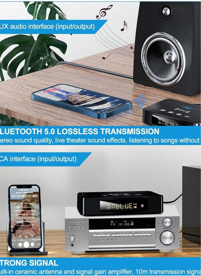 Captaintech - Bluetooth 5.0 Transmitter Receiver 3 in 1 Blue Tooth Adapter 3.5mm AUX RCA USB for W ireless Hi-Fi Stereo Audio Music Compatible with Home Car Sound System - Image 1