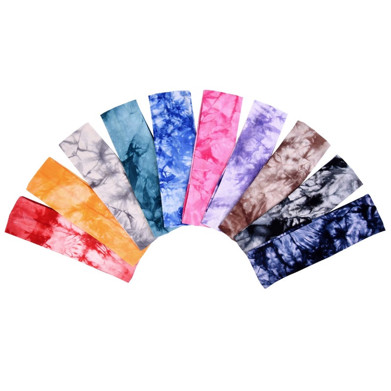 eBoot Tie Dye Headbands Stretch Headbands Elastic Yoga Hairband for Teens Girls Women Adults, Assorted Colors, 10 Pieces (Classic Colors) 