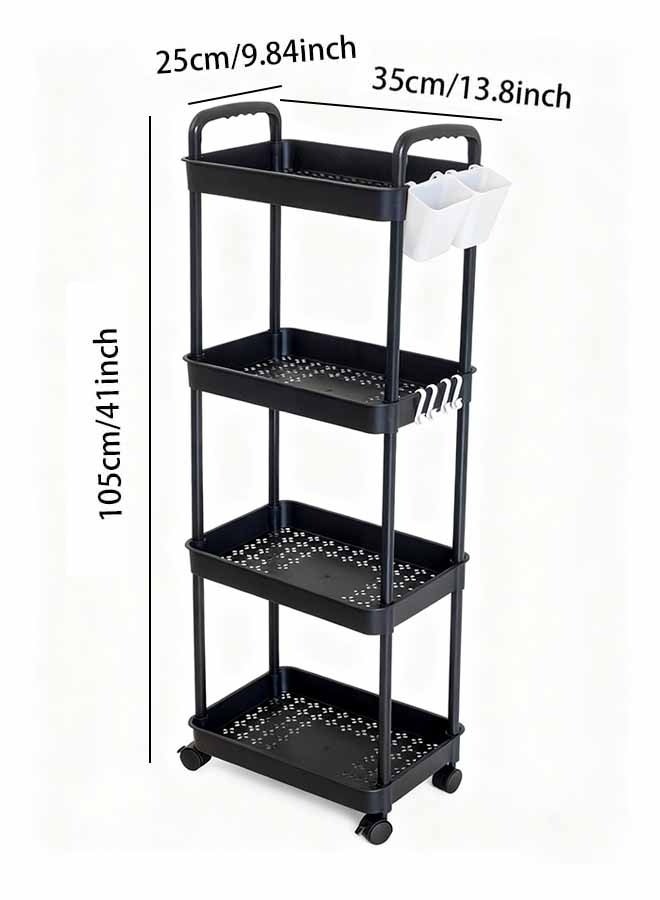بوفان عربة أدوات متحركة بأربع طبقات مع مقبض - عربة تخزين متعددة الوظائف للمكتب وغرفة المعيشة والمطبخ - منظم متحرك على عجلات (أسود) - Image 4