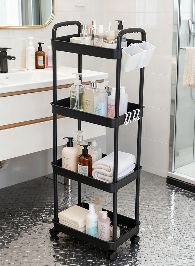 بوفان عربة أدوات متحركة بأربع طبقات مع مقبض - عربة تخزين متعددة الوظائف للمكتب وغرفة المعيشة والمطبخ - منظم متحرك على عجلات (أسود) - Image 2