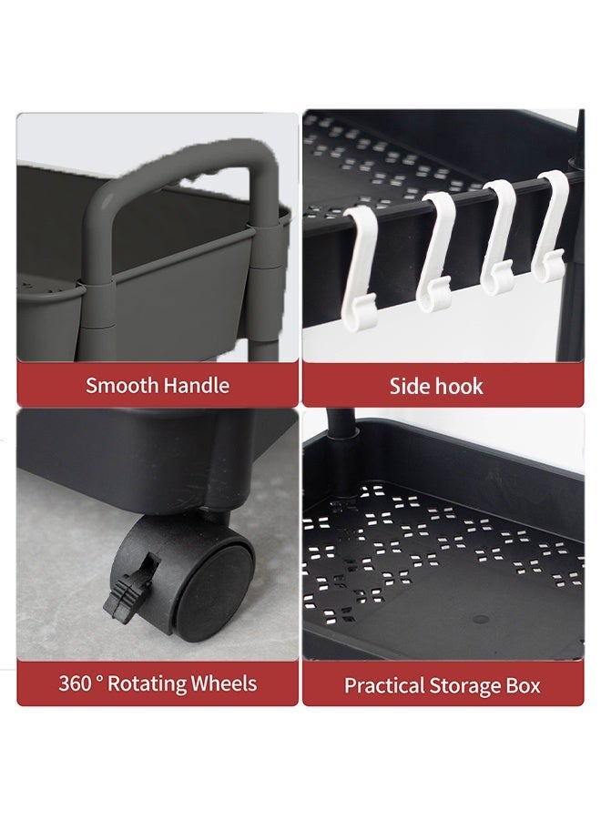 بوفان عربة أدوات متحركة بأربع طبقات مع مقبض - عربة تخزين متعددة الوظائف للمكتب وغرفة المعيشة والمطبخ - منظم متحرك على عجلات (أسود) - Image 3