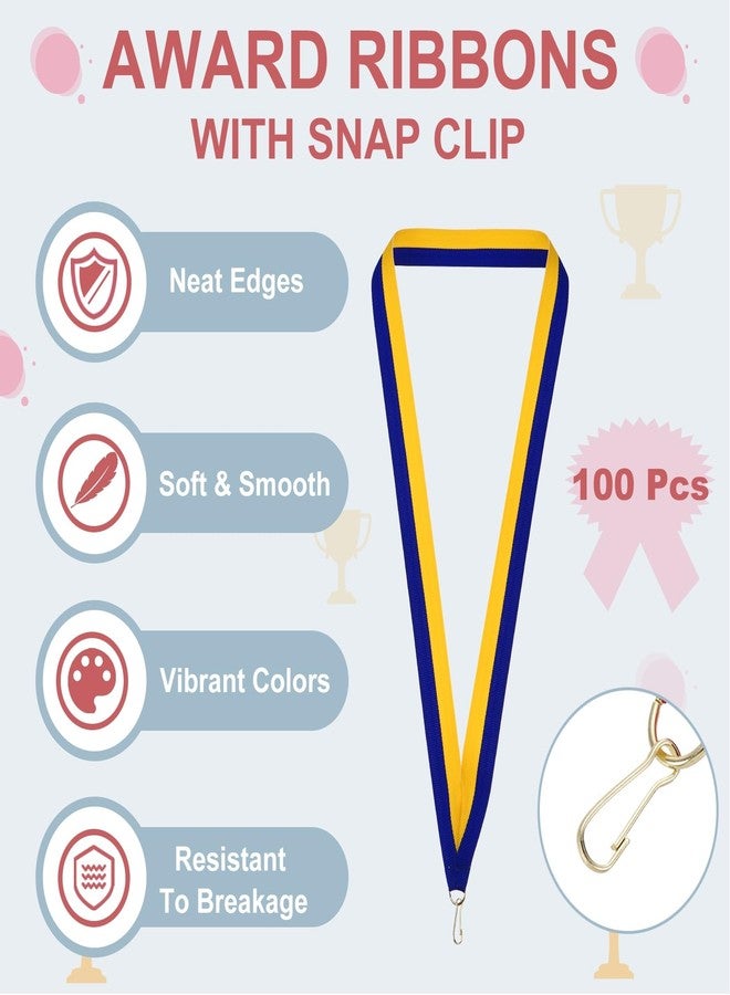 PATIKIL Award Neck Ribbons with Snap Clips, 100 Pack Polyester Medal Lanyards Blank Award Ribbon for Competitions Achievement Sports Party, Blue/Yellow - Image 3
