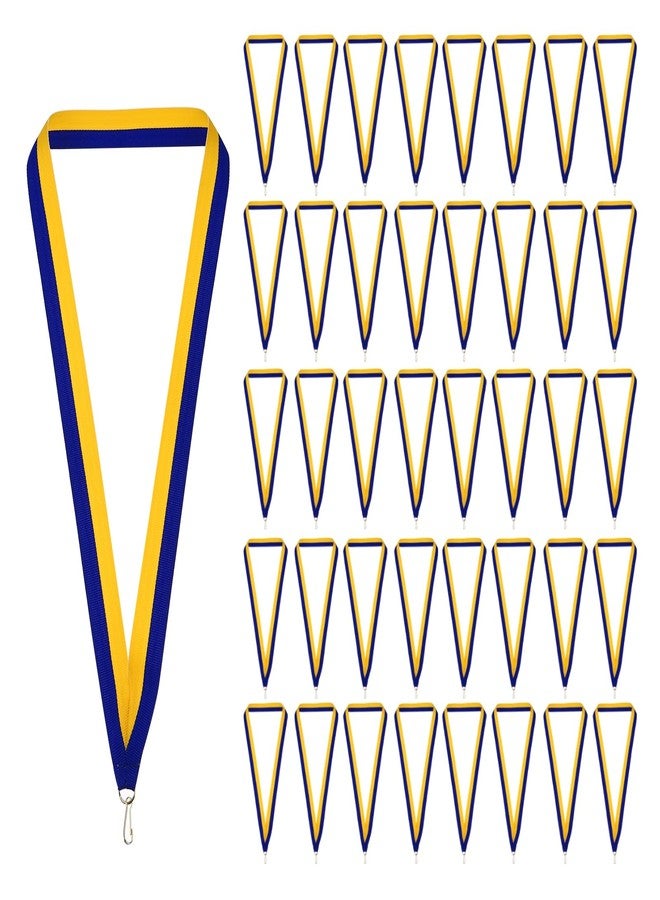 PATIKIL Award Neck Ribbons with Snap Clips, 100 Pack Polyester Medal Lanyards Blank Award Ribbon for Competitions Achievement Sports Party, Blue/Yellow - Image 1