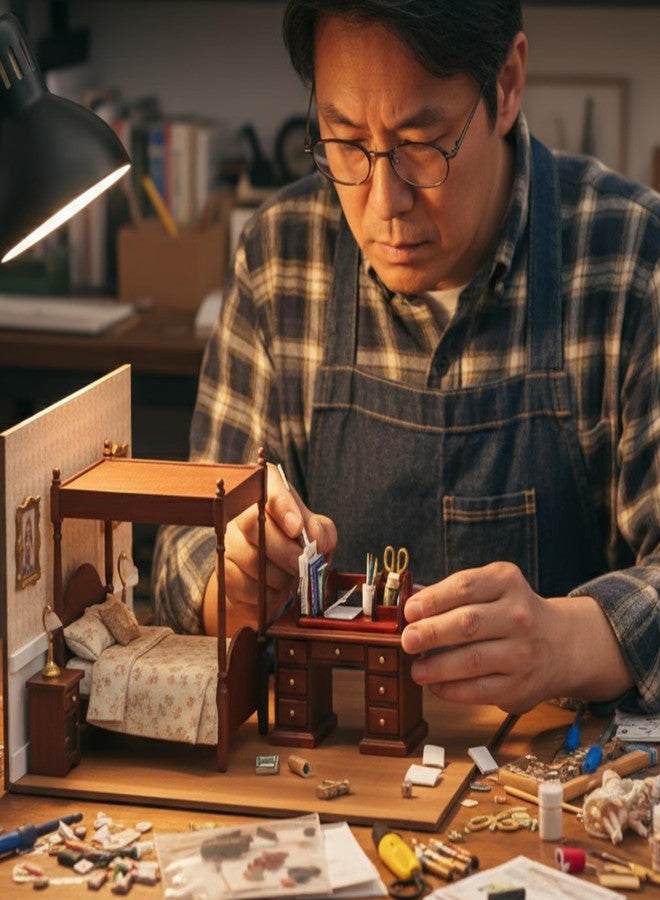 KH866 1/6 Dollhouse Stationery Miniature Office Accessories Set, WineRed Mini Desk Furniture Accessory for Doll House Supplies, 1:6 Scale - Image 3