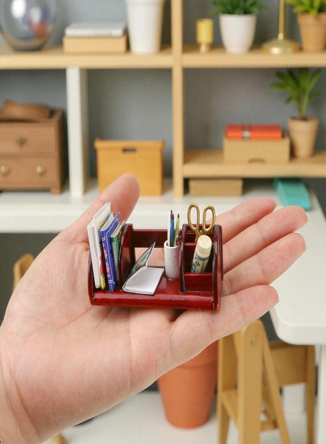 KH866 1/6 Dollhouse Stationery Miniature Office Accessories Set, WineRed Mini Desk Furniture Accessory for Doll House Supplies, 1:6 Scale - Image 4