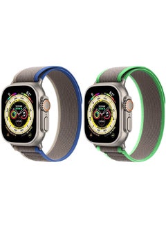 (Pack of 2)YOMNA Trail Loop Compatible with Apple Watch Band 49/45/44/42mm, Nylon Weave Sport Loop Men Women Adjustable Pull Tab Strap for Apple Watch Ultra iWatch All Series-(Green/Blue)