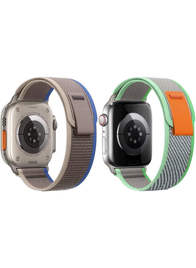 YOMNA - (Pack of 2)YOMNA Trail Loop Compatible with Apple Watch Band 49/45/44/42mm, Nylon Weave Sport Loop Men Women Adjustable Pull Tab Strap for Apple Watch Ultra iWatch All Series-(Green/Blue) - Image 1
