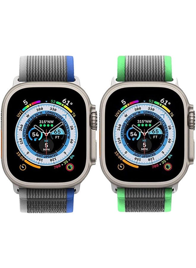 YOMNA - (Pack of 2)YOMNA Trail Loop Compatible with Apple Watch Band 49/45/44/42mm, Nylon Weave Sport Loop Men Women Adjustable Pull Tab Strap for Apple Watch Ultra iWatch All Series-(Green/Blue) - Image 1