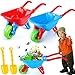 Motionchic 2 Set Kid Wheelbarrow Set Kids Gardening Tool with Long Shovel Sets Pretend Indoor Outdoor Activities Gifts for Boys and Girls Lightweight Plastic WheelbarrowRed Blue - Image 2
