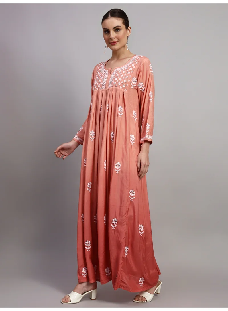 Alaya Peach Hand Embroidered Chikankari Muslin Jalabiya-AL4110 for Women | Best Price UAE