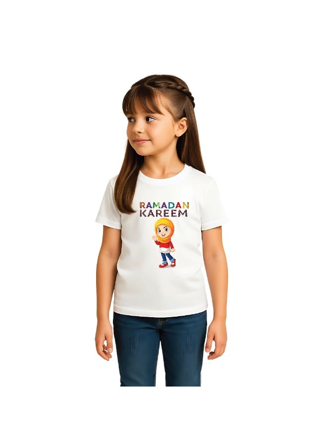 PRINTSHOP4ME Ramadan Printed Design Round Neck Cotton Girl Kids Tshirt - Image 3