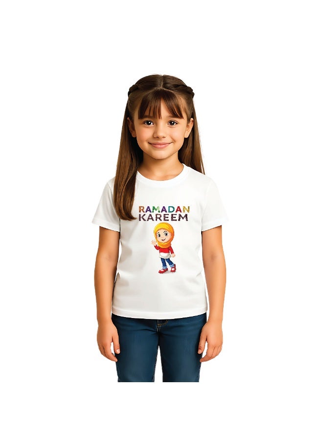 PRINTSHOP4ME Ramadan Printed Design Round Neck Cotton Girl Kids Tshirt - Image 1