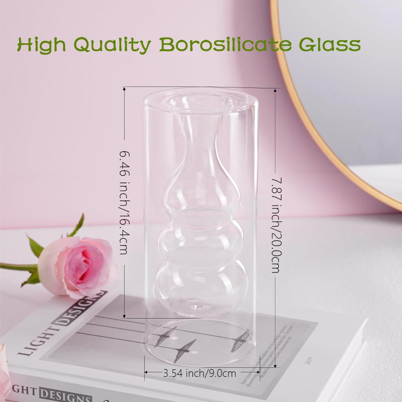 ZENS Clear Glass Bubble Flower Vase, Modern Hand Blown Hollowed Out Glass Vase for Wedding Decorative, Home DÃ©cor Small Bouquet. - Image 2