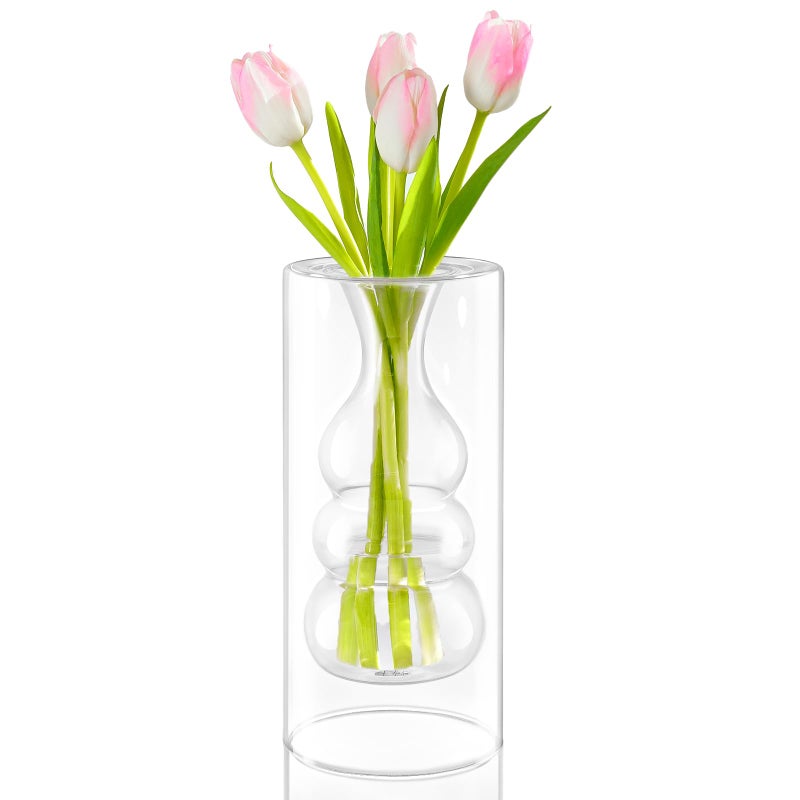 ZENS Clear Glass Bubble Flower Vase, Modern Hand Blown Hollowed Out Glass Vase for Wedding Decorative, Home DÃ©cor Small Bouquet. - Image 1