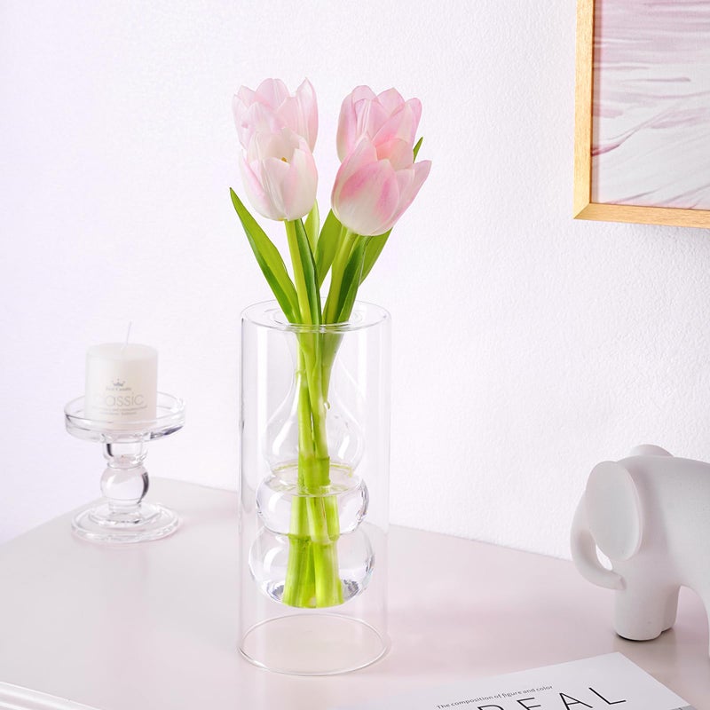 ZENS Clear Glass Bubble Flower Vase, Modern Hand Blown Hollowed Out Glass Vase for Wedding Decorative, Home DÃ©cor Small Bouquet. - Image 4
