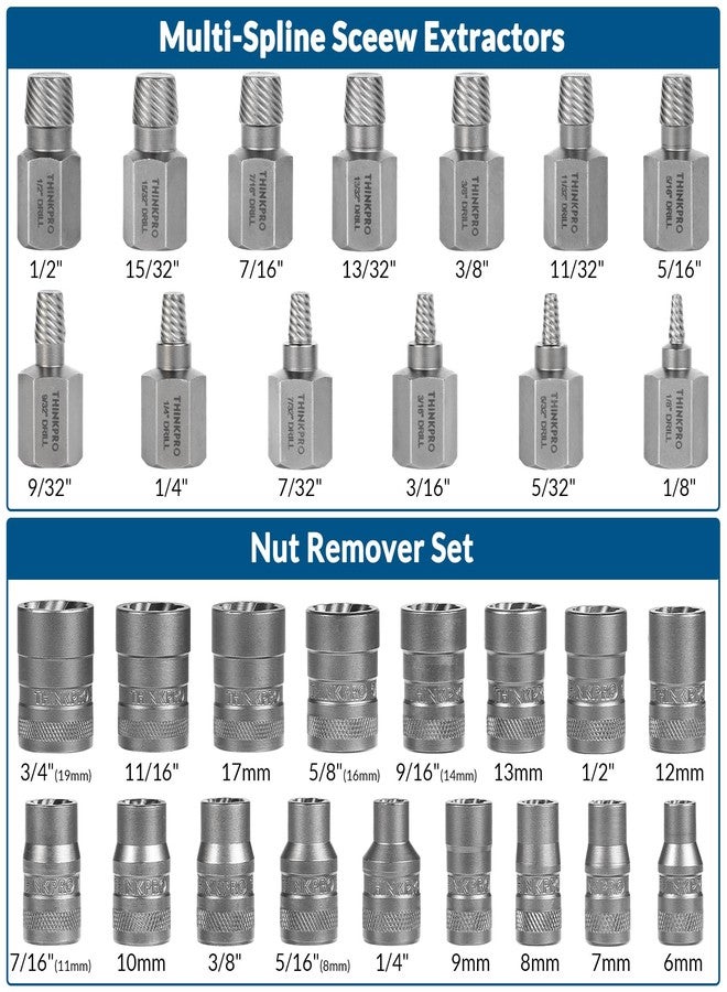 THINKPRO Broken Bolt Extractor kit and Left Hand Drill bit Set,54 PCS Damaged Screw Extractor Set with Hex Adapter,Lug Nut Remover for Broken,Damaged,Rusted,Rounded-Off Studs. - Image 2