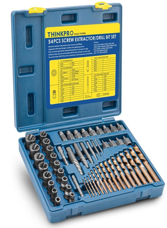 THINKPRO Broken Bolt Extractor kit and Left Hand Drill bit Set,54 PCS Damaged Screw Extractor Set with Hex Adapter,Lug Nut Remover for Broken,Damaged,Rusted,Rounded-Off Studs. - Image 1