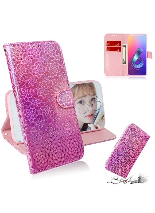 HuHa Case Cover For Asus Zenfone 6 ZS630KL Solid Color Colorful Magnetic Buckle Horizontal Flip PU Leather Case with Holder & Card Slots & Wallet & Lanyard Pink 