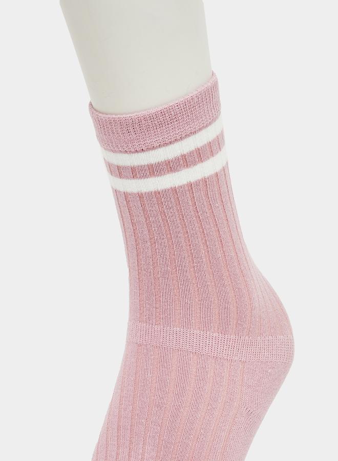 Styli Ribbed Crew Socks with Contrast Stripe Detail  - Image 2