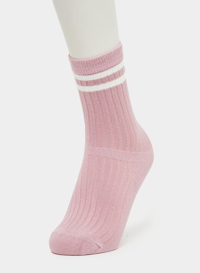 Styli Ribbed Crew Socks with Contrast Stripe Detail  - Image 1