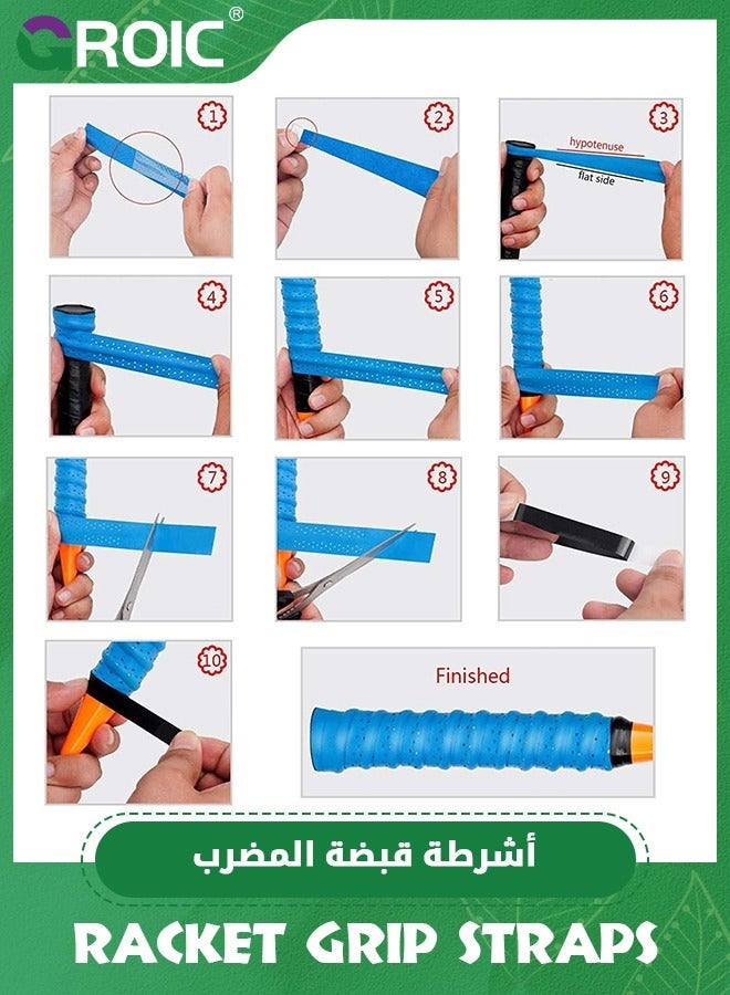 GROIC 10 قطع من مضرب التنس، شريط قبضة مضرب كرة الريشة، مقابض زائدة لمقاومة الانزلاق والعرق، شريط قبضة مضرب التنس، أجزاء مضارب كرة الريشة - Image 5