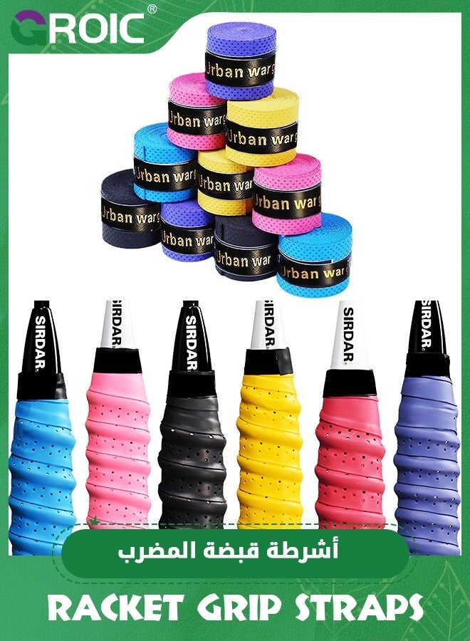 GROIC 10 قطع من مضرب التنس، شريط قبضة مضرب كرة الريشة، مقابض زائدة لمقاومة الانزلاق والعرق، شريط قبضة مضرب التنس، أجزاء مضارب كرة الريشة - Image 1