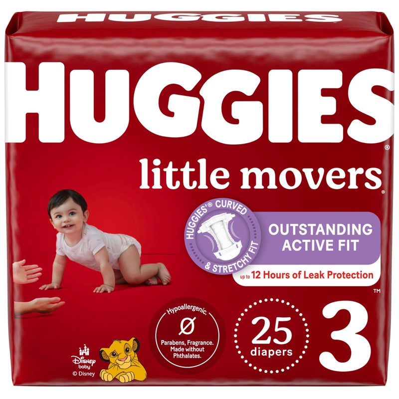 Huggies Size 3 Diapers, Little Movers Baby Diapers, Size 3 (16-28 lbs), 25 Count, Packaging May Vary - Image 1
