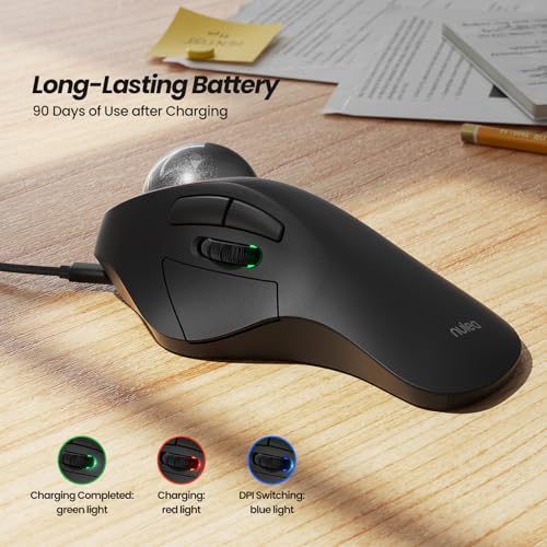 Nulea Wireless Ergonomic Trackball Mouse, Rechargeable, Bluetooth Rollerball Mouse, 44mm Index Finger Trackball, 5 Adjustable DPI, Compatible with PC, Laptop, iPad, Mac, Windows, Android - Image 5