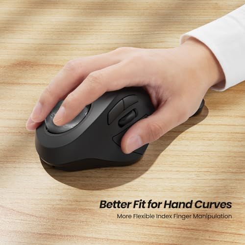 Nulea Wireless Ergonomic Trackball Mouse, Rechargeable, Bluetooth Rollerball Mouse, 44mm Index Finger Trackball, 5 Adjustable DPI, Compatible with PC, Laptop, iPad, Mac, Windows, Android - Image 2