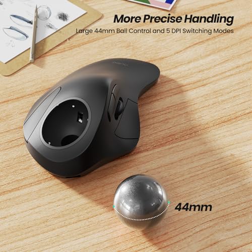 Nulea Wireless Ergonomic Trackball Mouse, Rechargeable, Bluetooth Rollerball Mouse, 44mm Index Finger Trackball, 5 Adjustable DPI, Compatible with PC, Laptop, iPad, Mac, Windows, Android - Image 4