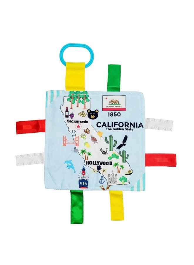 The Learning Lovey Baby Jack & Co 8X8” Learning Lovey Tag Toys For Babies Baby Crinkle Toys Crinkle Toys For Baby Soft & Safe Learn Usa State Facts Ideal Baby Toy Bpa Free W/Stroller Clip (California) - Image 1