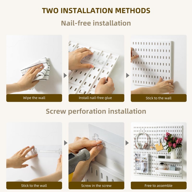 VUSIGN Pegboard Combination Wall Organizer Kit, 4 Pieces Pegboards and 17 Accessories Modular Hanging, Wall Mount Display Peg board Panel Kits for Bedroom, Home, Office, Bathroom, 22" x 22", White - Image 4