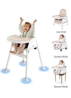 Relex High Chair, Portable Baby Chair with Dining Tray, Height-Adjustable Toddler Dining Chair for Babies and Toddlers(Beige)  - Image 1