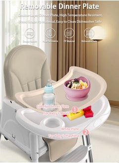 Relex High Chair, Portable Baby Chair with Dining Tray, Height-Adjustable Toddler Dining Chair for Babies and Toddlers(Beige)  - Image 3