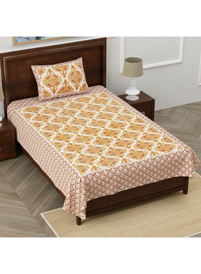 EasyGoods® 100% Pure Cotton Jaipuri Sanganeri Print Single Bedsheet with 1 Pillow Cover | Monarch Bedsheet for Single Bed Single Size| 240 TC Premium Printed Flat Bed Sheet (60 x 90 Inch,Yellow) - Image 1