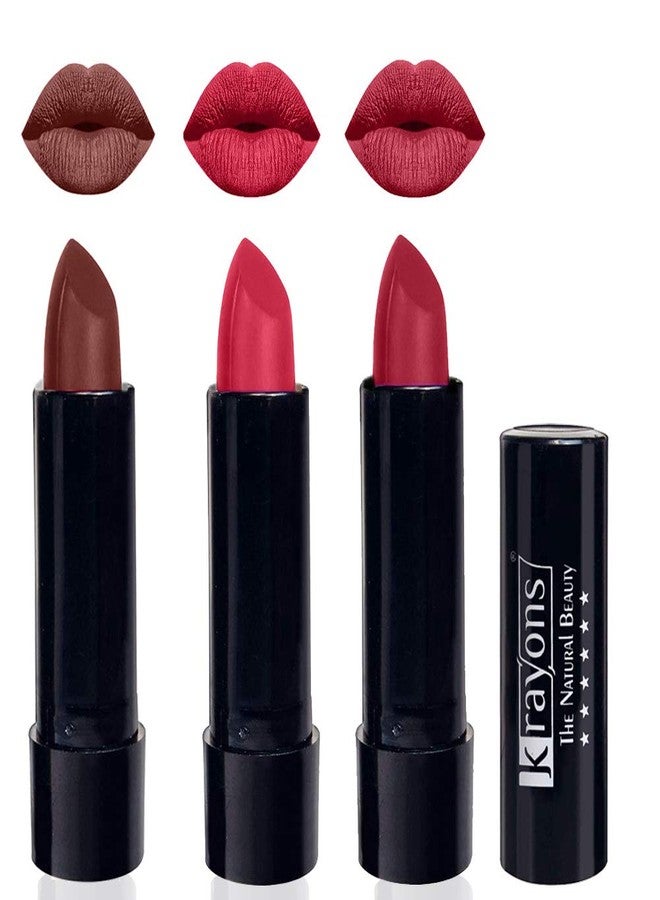 Krayons Cute Pop Matte Lipstick, Waterproof, Longlasting, Brick Tone, First Crush, Orange Tango, 3.5gm Each (Pack of 3) - Image 1