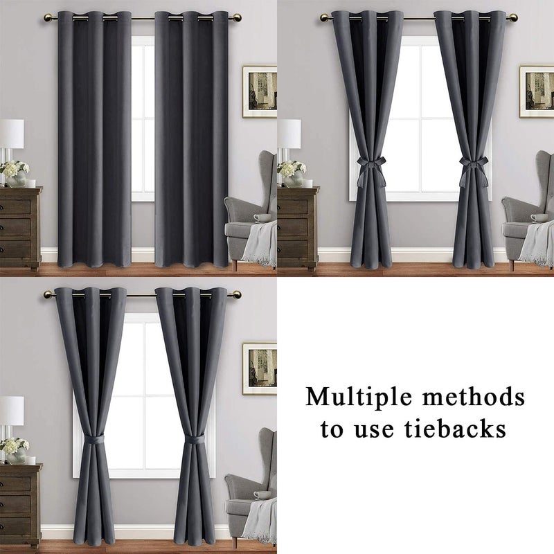 JIUZHEN Blackout Curtains with Tiebacks - Thermal Insulated  Light Blocking and Noise Reducing Grommet Curtain Drapes for Bedroom and Living Room  Set of 2 Panels  42 x 84 Inches Long  Dark Grey - Image 5